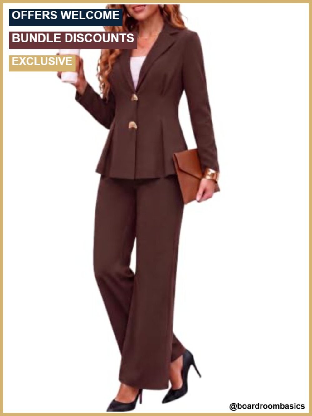 Women's Two Piece Pantsuit Set Blazer & Straight Pants Business Casual Work